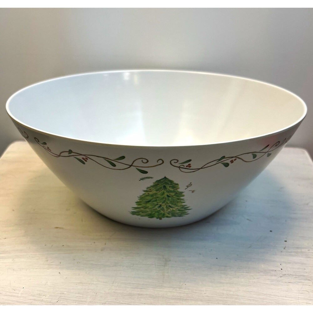Christmas Tree Melamine Serving Bowl 12” Large Holiday Salad Snack Berry Vine